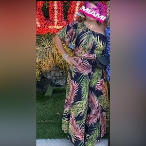 FARM Rio Black and Green Tropical Jumpsuit